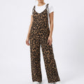 Anna-Kaci Women's Maternity Leopard Print Wide Leg Jumpsuit with Tie Shoulder Straps and Layered Tee Look