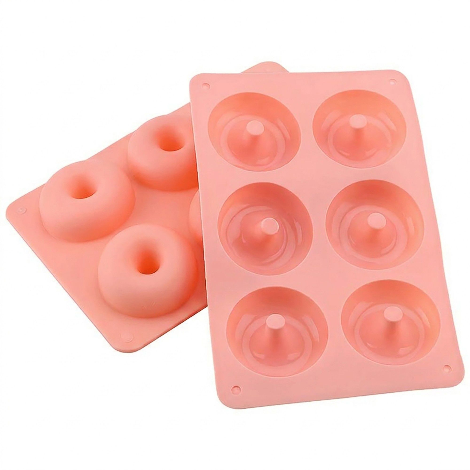 2-Piece Silicone Donut Baking Mold with 6 Round Ring Cavities