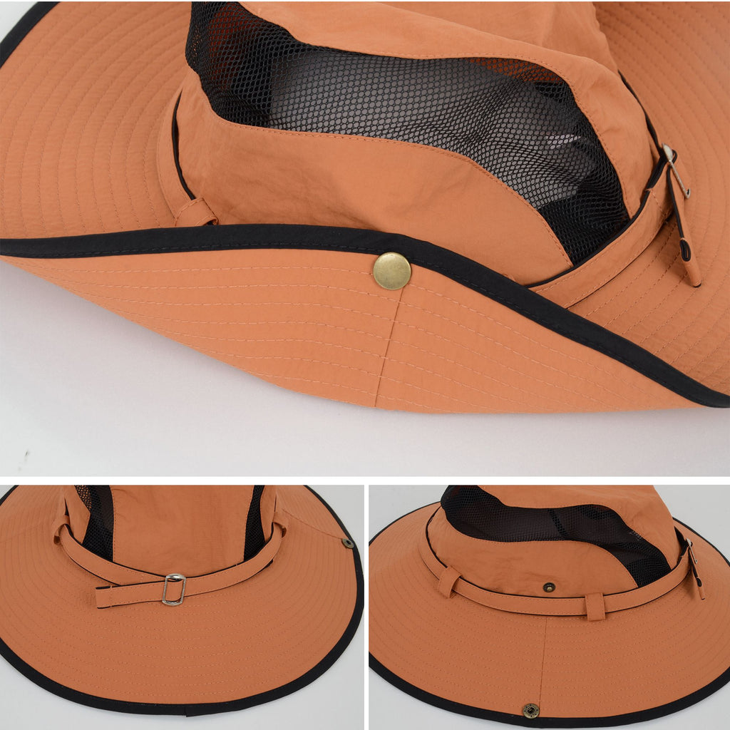 Anna-Kaci Wide Brim Outdoor Hat with Mesh Ventilation Snap-Up Sides and Chin Strap for Hiking, Beach, Travel, and Sun Protection