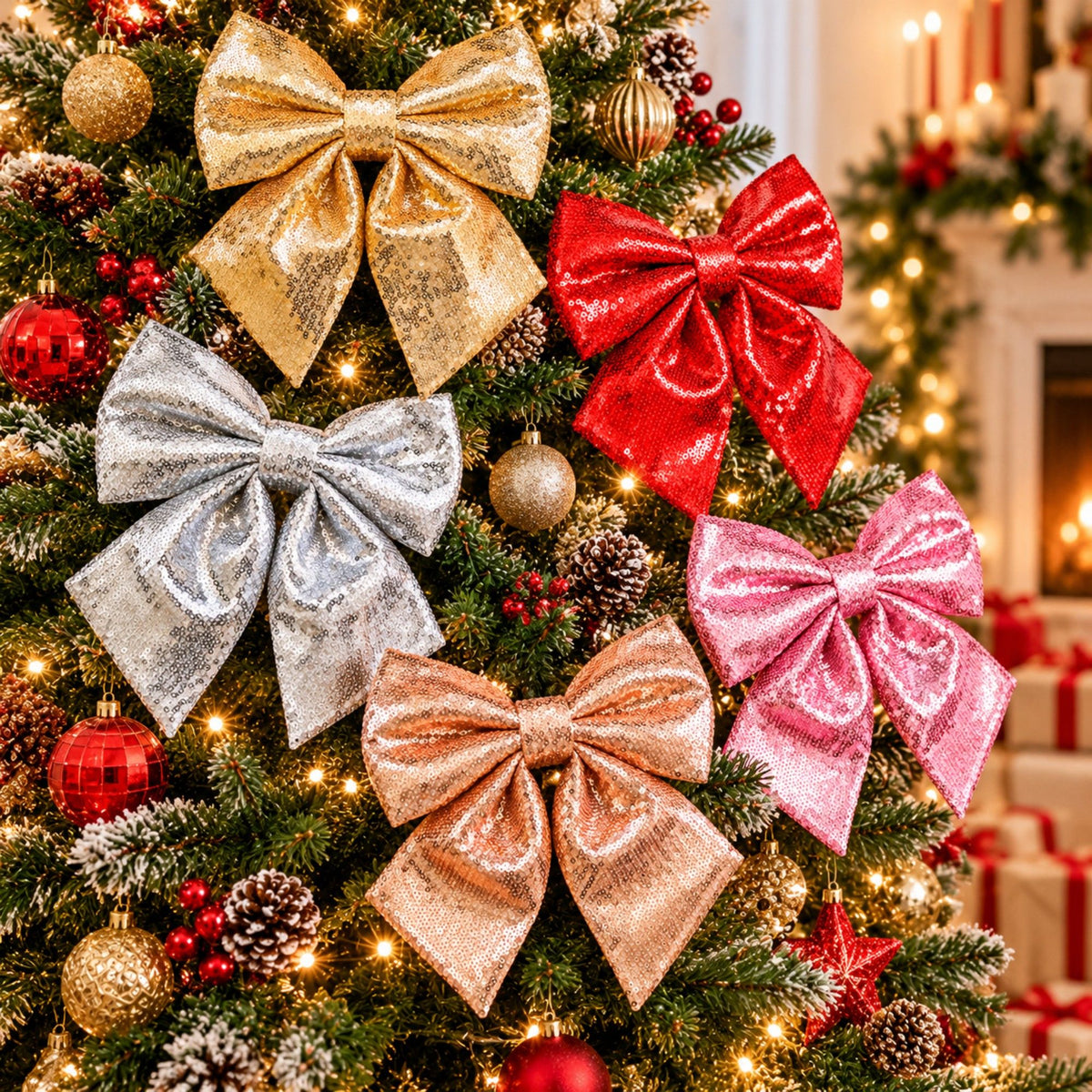 Sequin Christmas Bow Hanging Decoration 1 Piece