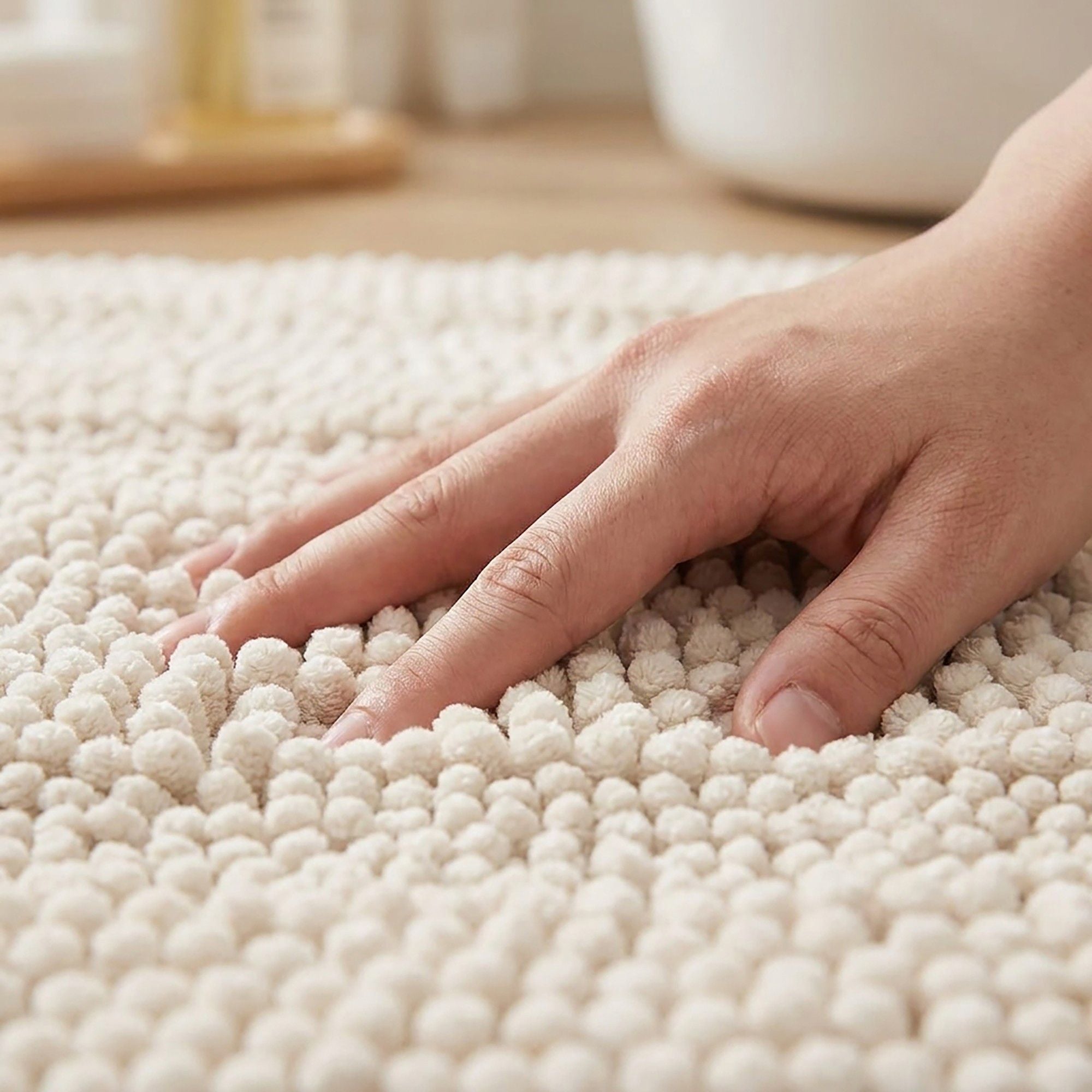 Chenille Bath Mat with Plush Noodle Texture and Non Slip Backing