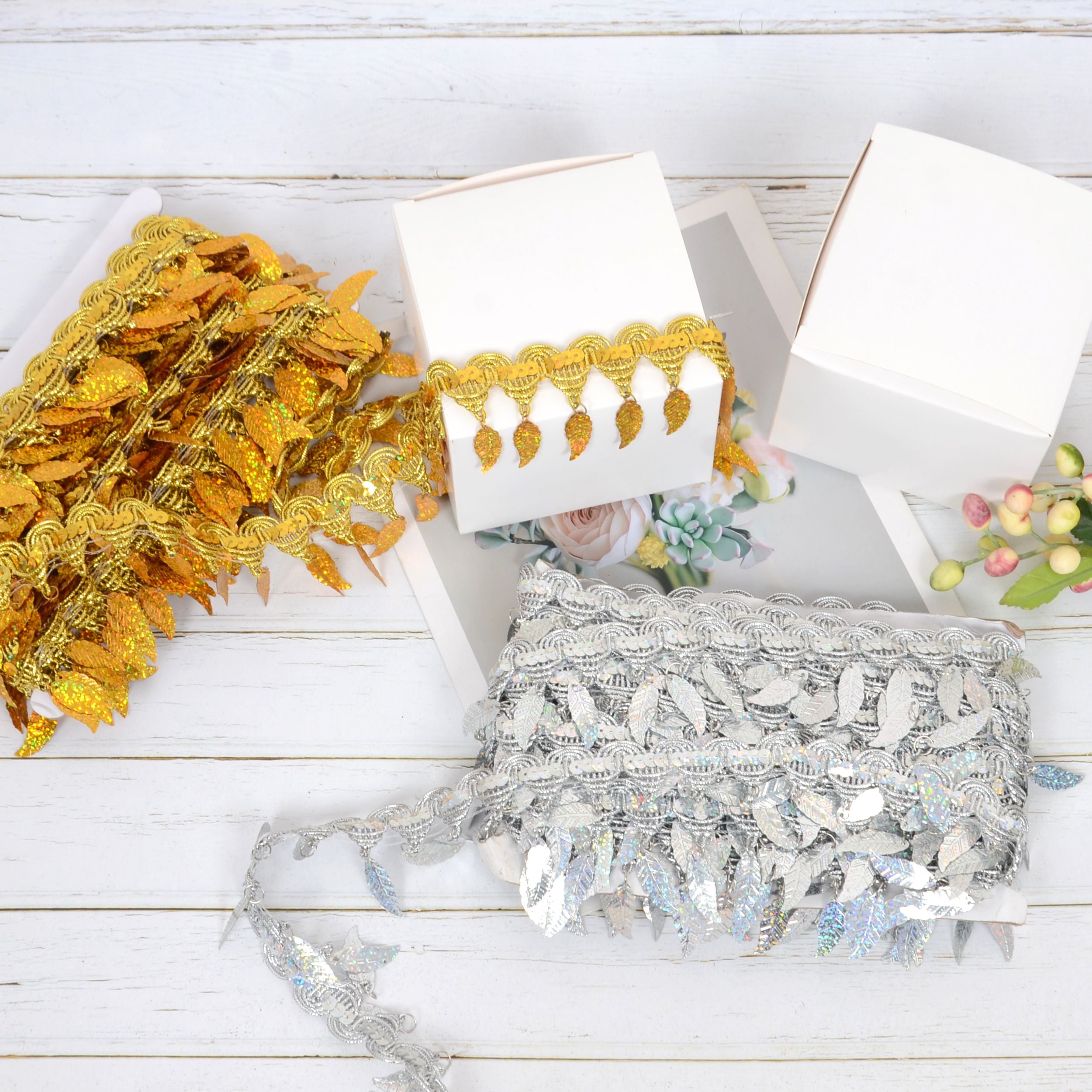 Sewing Fringe Trim, 11 Yards Leaf Tassel Sequin Trim Metallic Braided Lace Ribbon for DIY Craft Party Costume Curtain Decoration