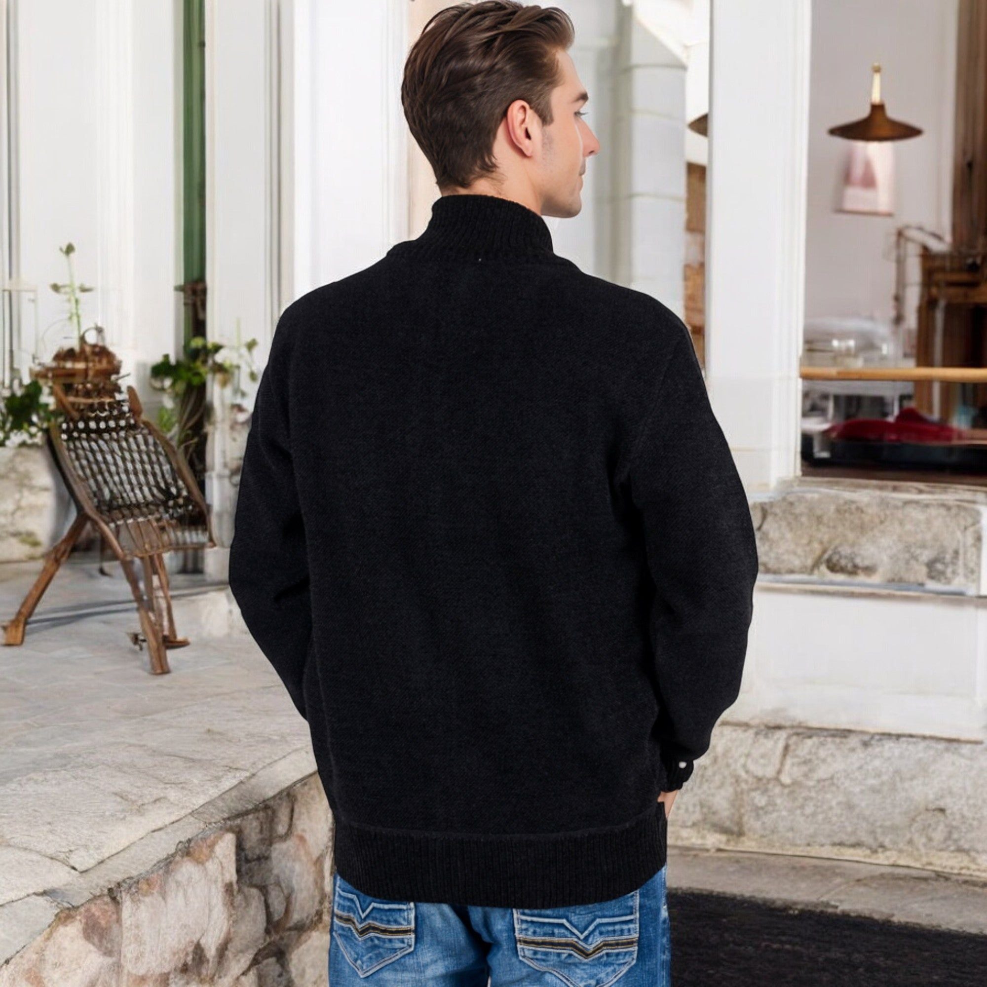 Anna-Kaci Men's Zip-Up Ribbed Knit Cardigan Sweater with Stand Collar