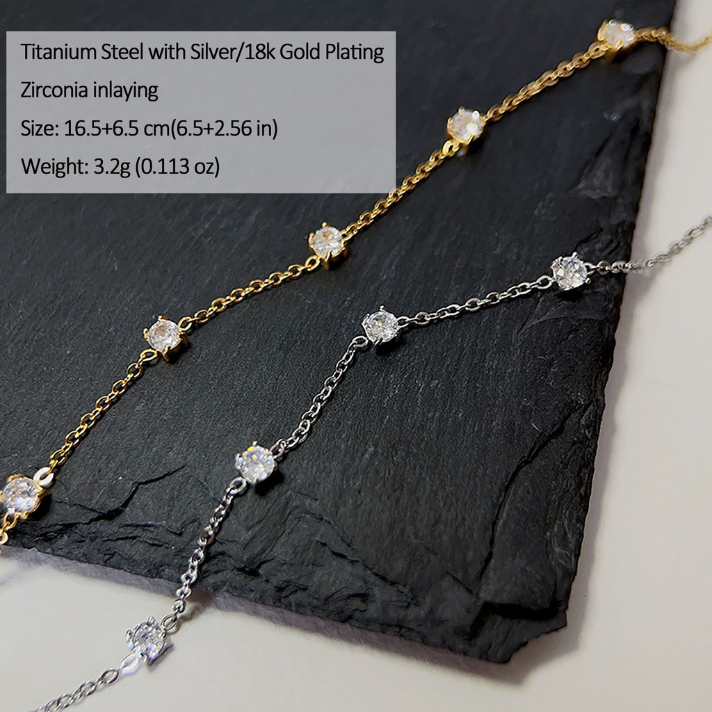 Women's Titanium Steel Zirconia Bracelet Adjustable Chain with Sparkling Stone Accents