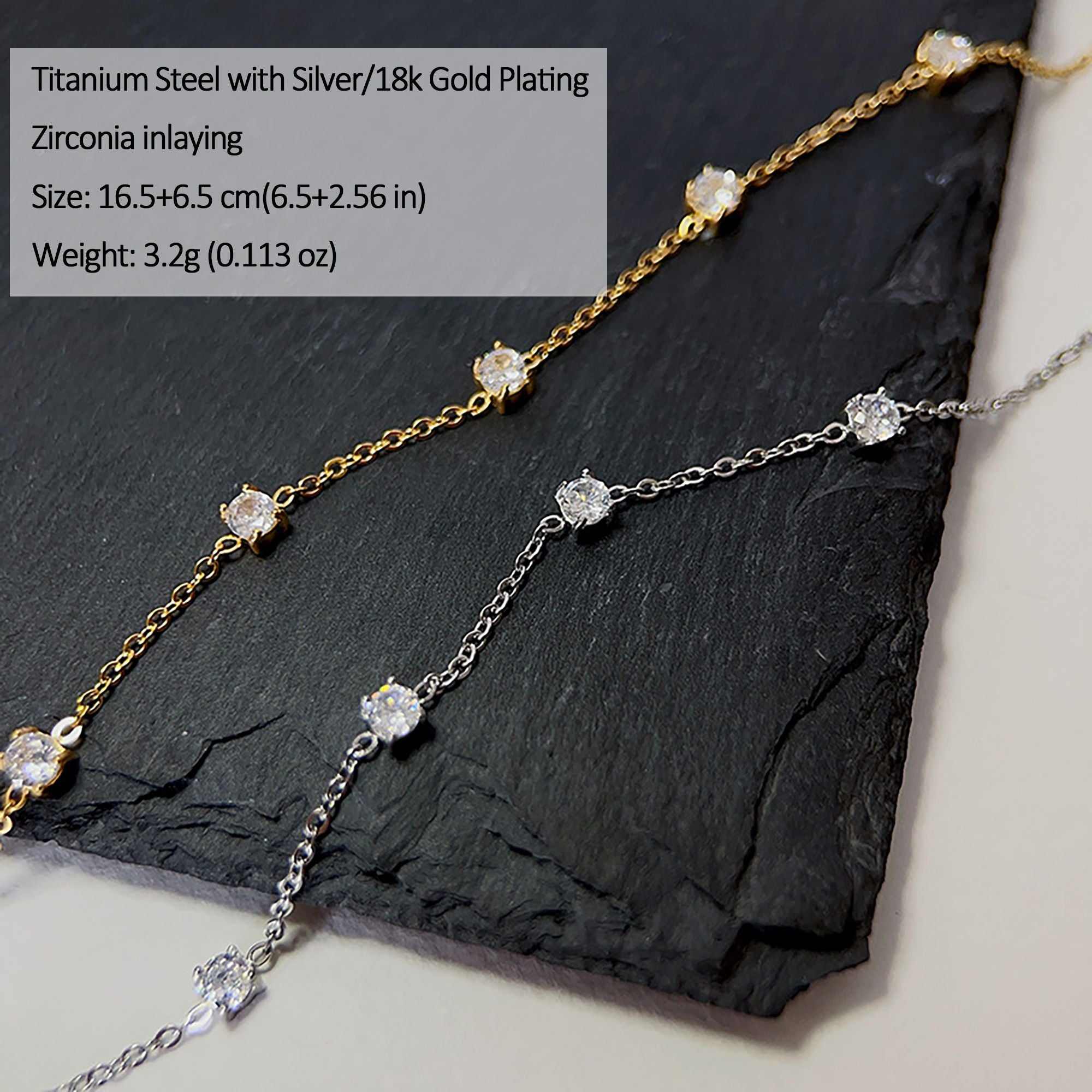 Women's Titanium Steel Zirconia Bracelet Adjustable Chain with Sparkling Stone Accents