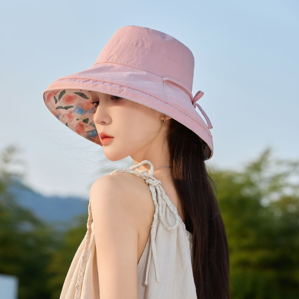 Anna-Kaci Women's Reversible Floral & Solid Bucket Sun Hat with Chin Strap