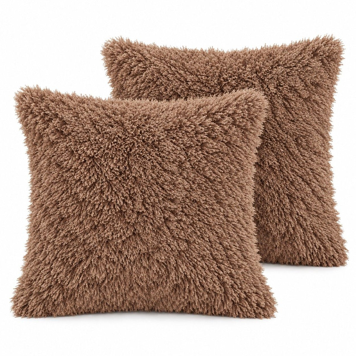 2 Pack Shaggy Faux Fur Throw Pillow Covers 18 x 18 Inch for Couch Sofa and Bed