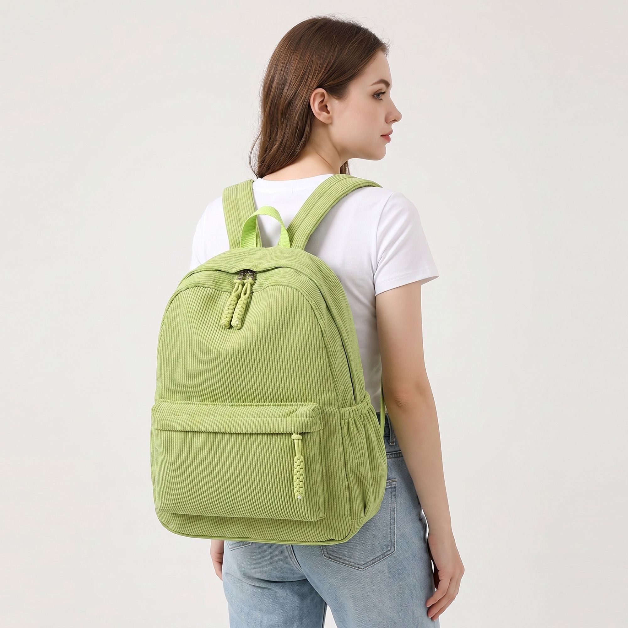 Corduroy Backpack with Front Zip Pocket Adjustable Straps and Spacious Everyday Storage