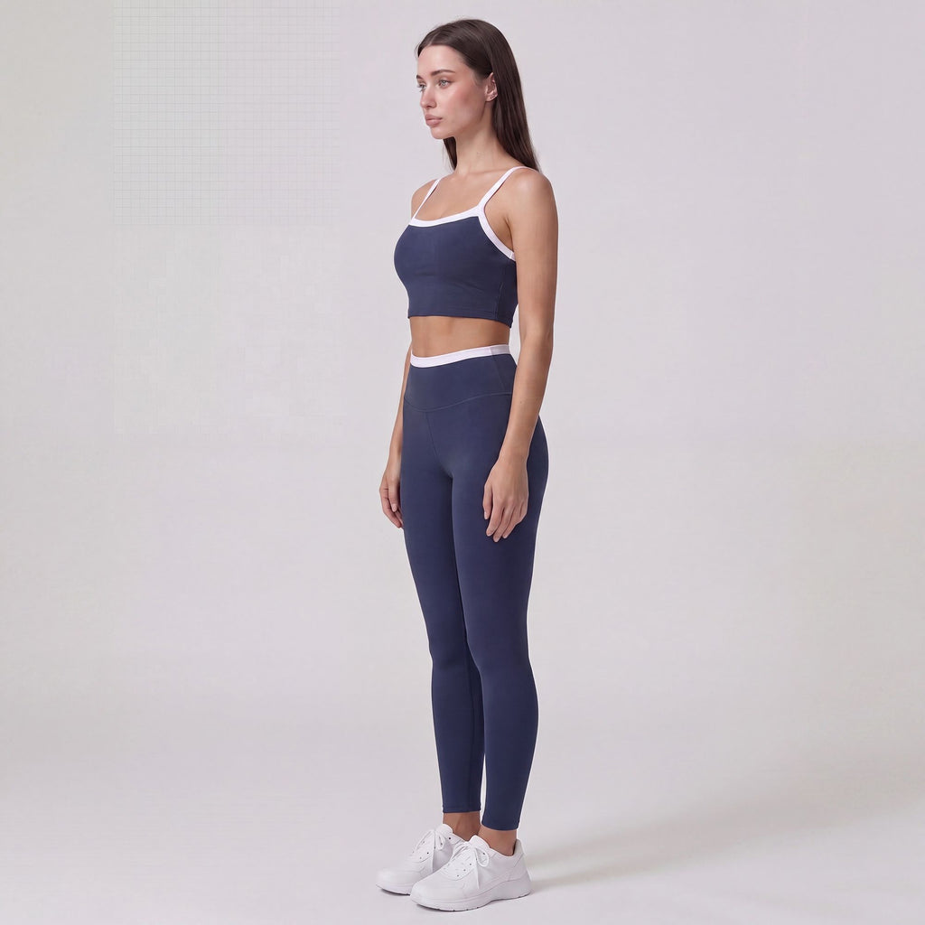 High Waist Contrast Waistband Full Length Active Leggings for Workouts and Everyday Wear