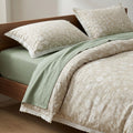 4-Piece Cotton Washed Jacquard Bedding Set with Duvet Cover Flat Sheet and Pillowcases Floral Texture