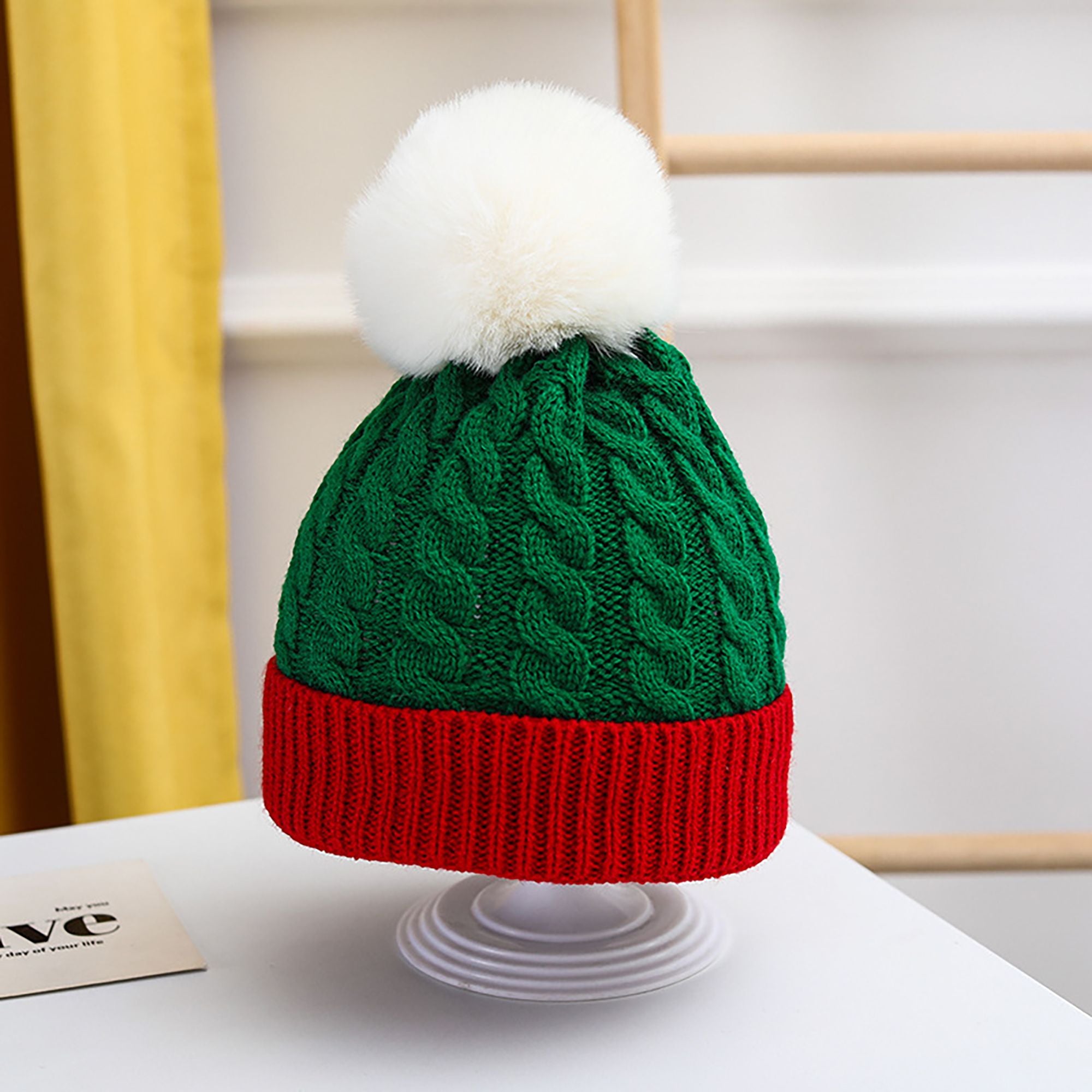 Anna-Kaci Women's Christmas Beanie Knit Hat with Faux Fur Pom-Pom for Holiday Winter Warmth