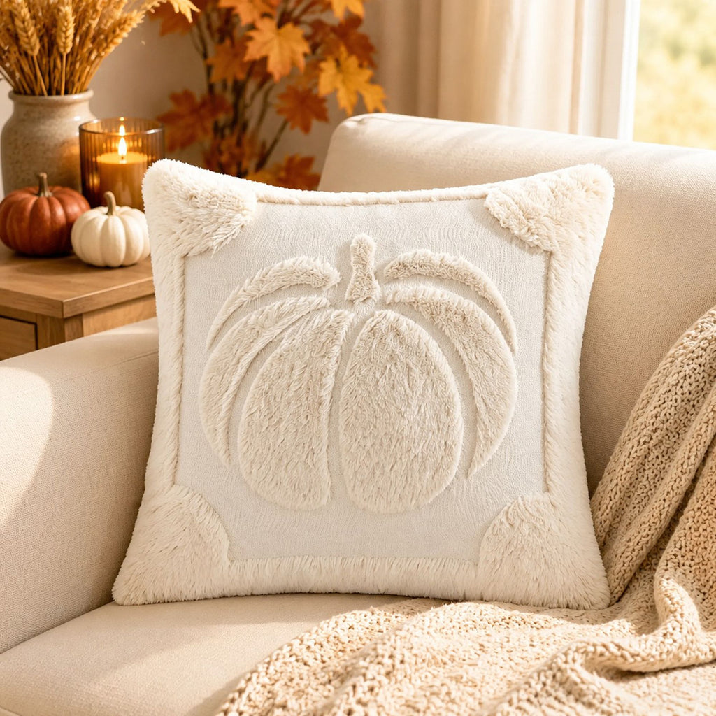 Plush Pumpkin Throw Pillow Cover for Fall and Thanksgiving Decor