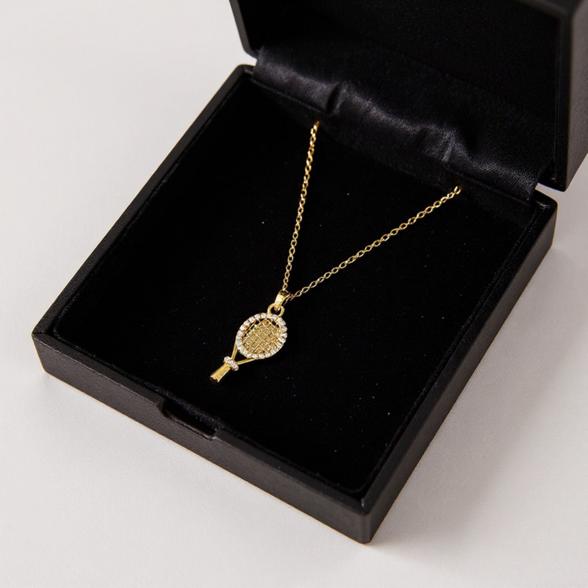 Women's Tennis Racket Pendant Necklace with Delicate Chain and Sparkling Detailed Racket Charm for Subtle Sporty Elegance