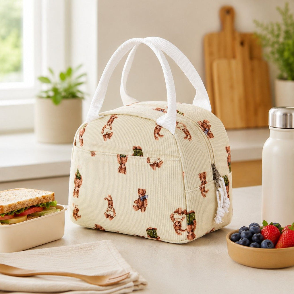 Printed Insulated Lunch Tote Bag with Double Handles and Zip Closure