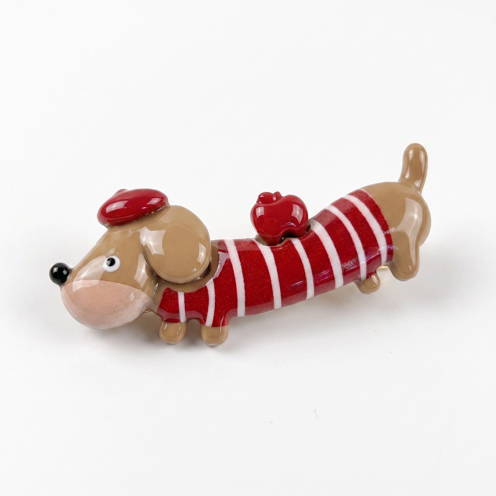 3pc Dachshund Dog Hair Clip Set Striped Puppy Barrettes