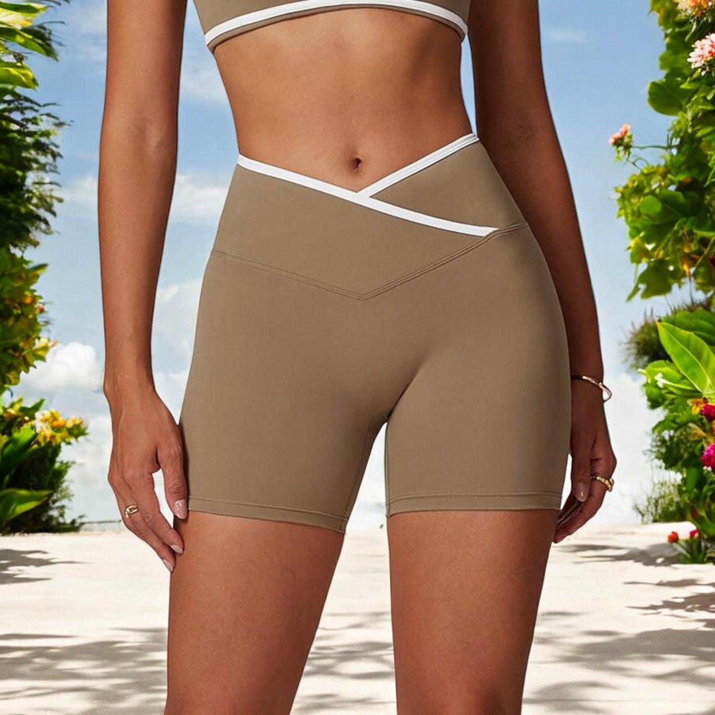 High Waist Cross Band Athletic Shorts for Yoga and Training