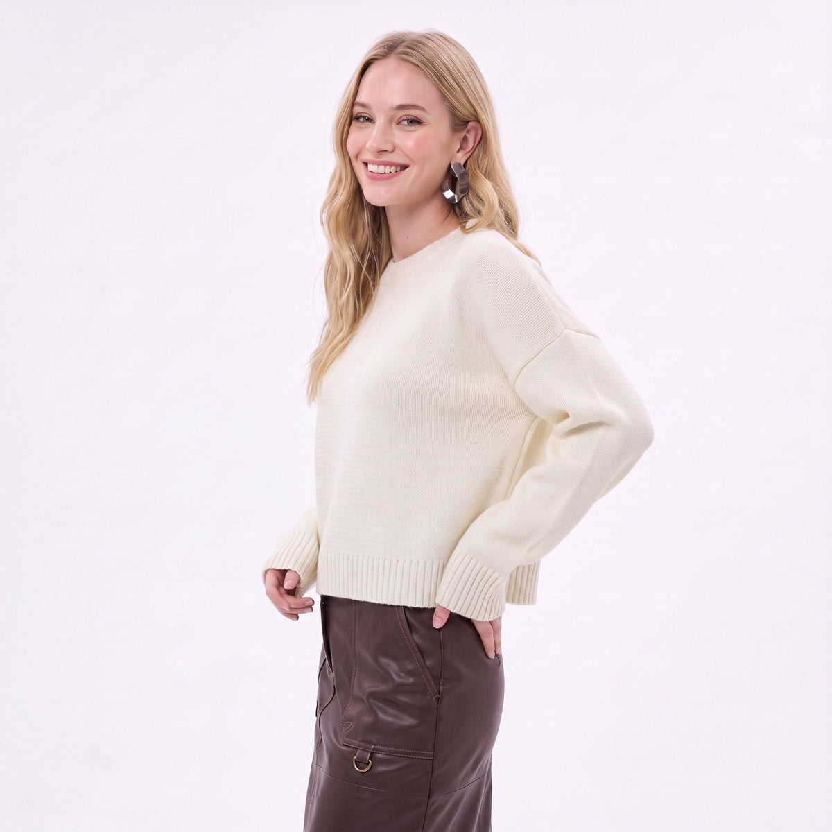 Relaxed Fit Crew Neck Pullover Sweater