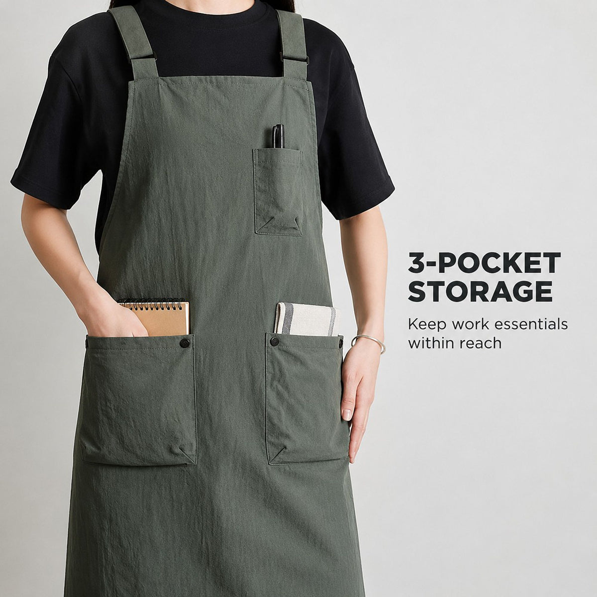 Water Resistant Utility Apron with Adjustable Straps and Three Pockets