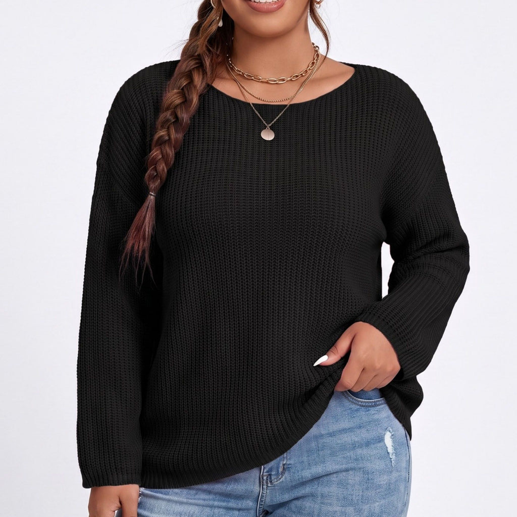 Plus Size Scoop Neck Relaxed Fit Knit Sweater