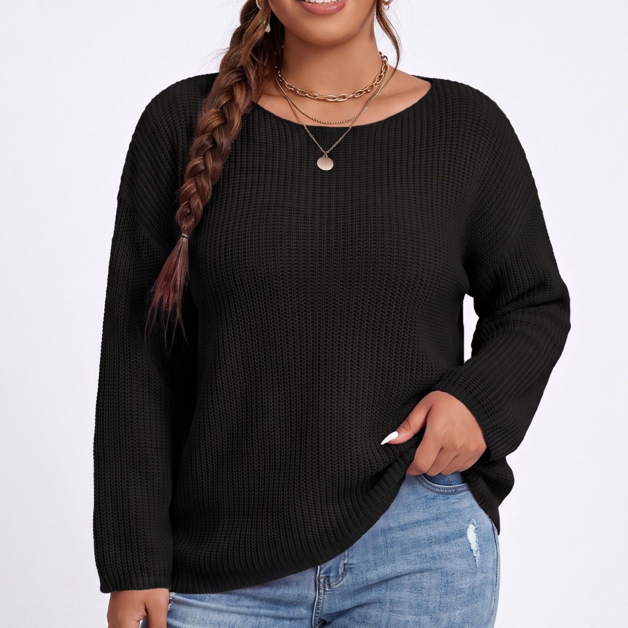 Plus Size Scoop Neck Relaxed Fit Knit Sweater