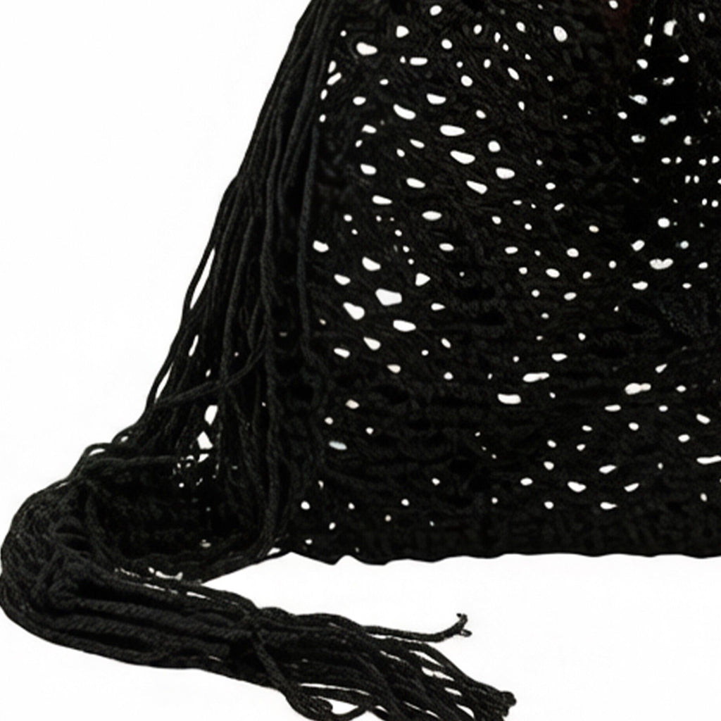 Woven Crochet Shoulder Bag with Fringe Detail Slouchy Hobo Style Lightweight Handbag