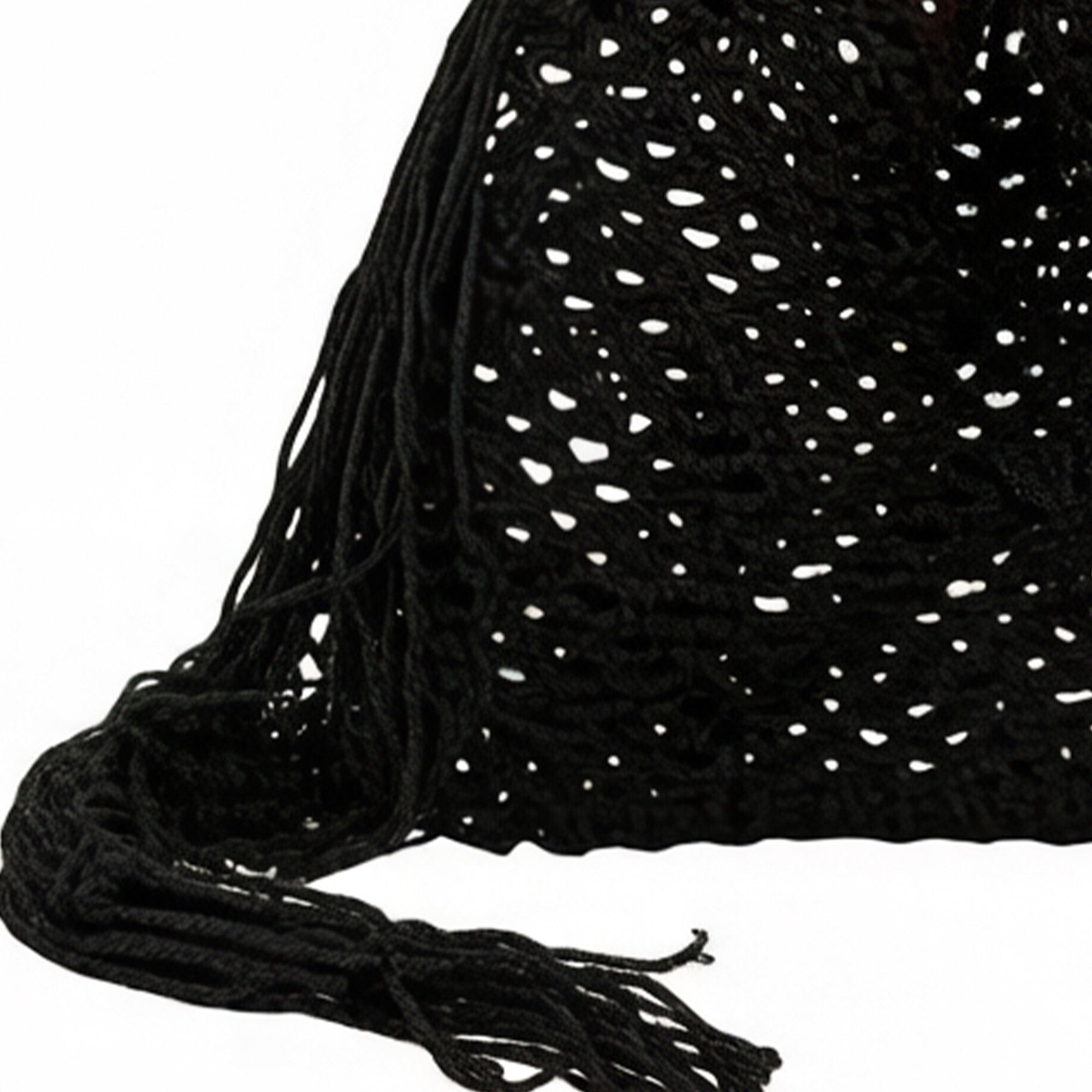 Woven Crochet Shoulder Bag with Fringe Detail Slouchy Hobo Style Lightweight Handbag