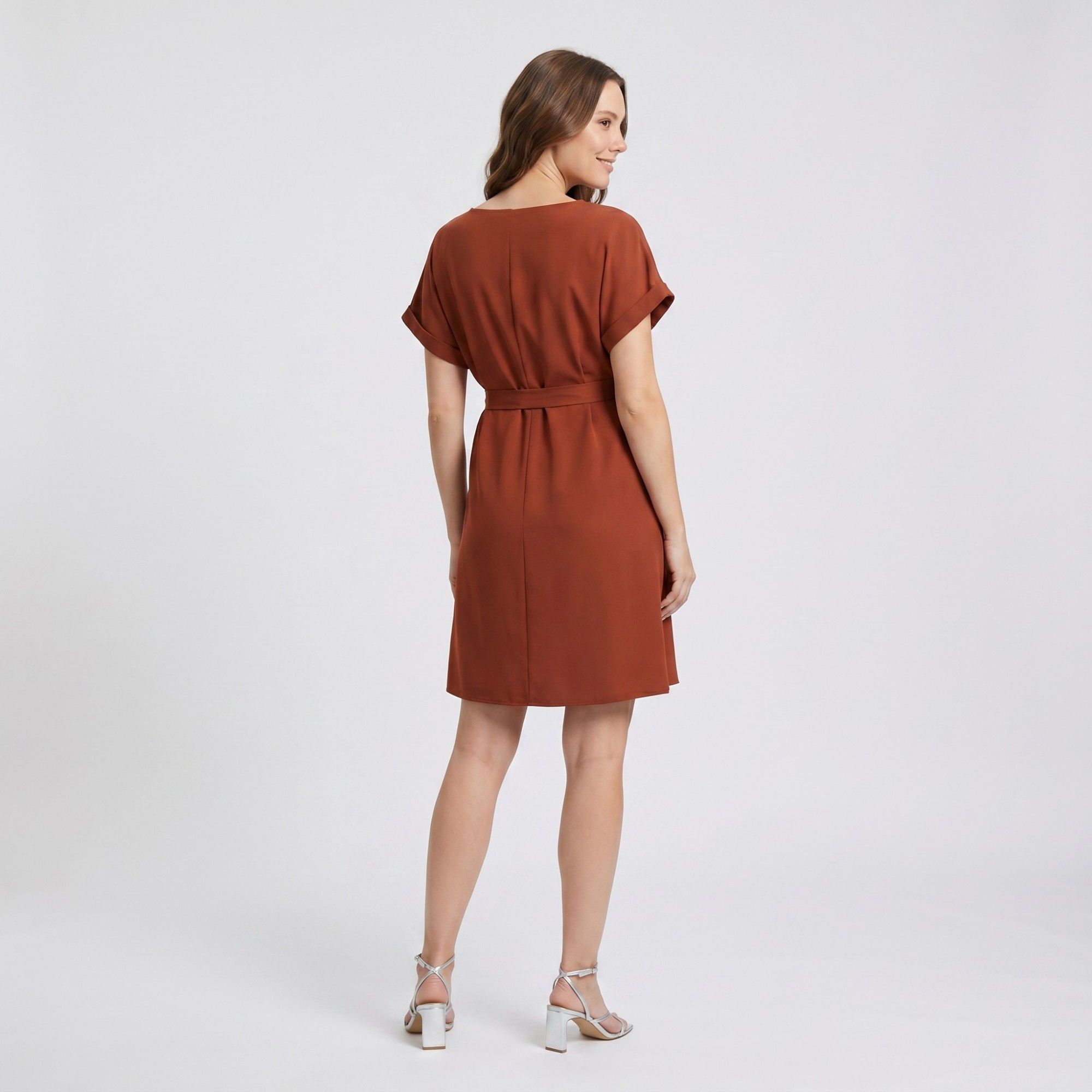 Anna-Kaci Women's Maternity Short Sleeve Dress with Tie Waist and Relaxed A-Line Fit