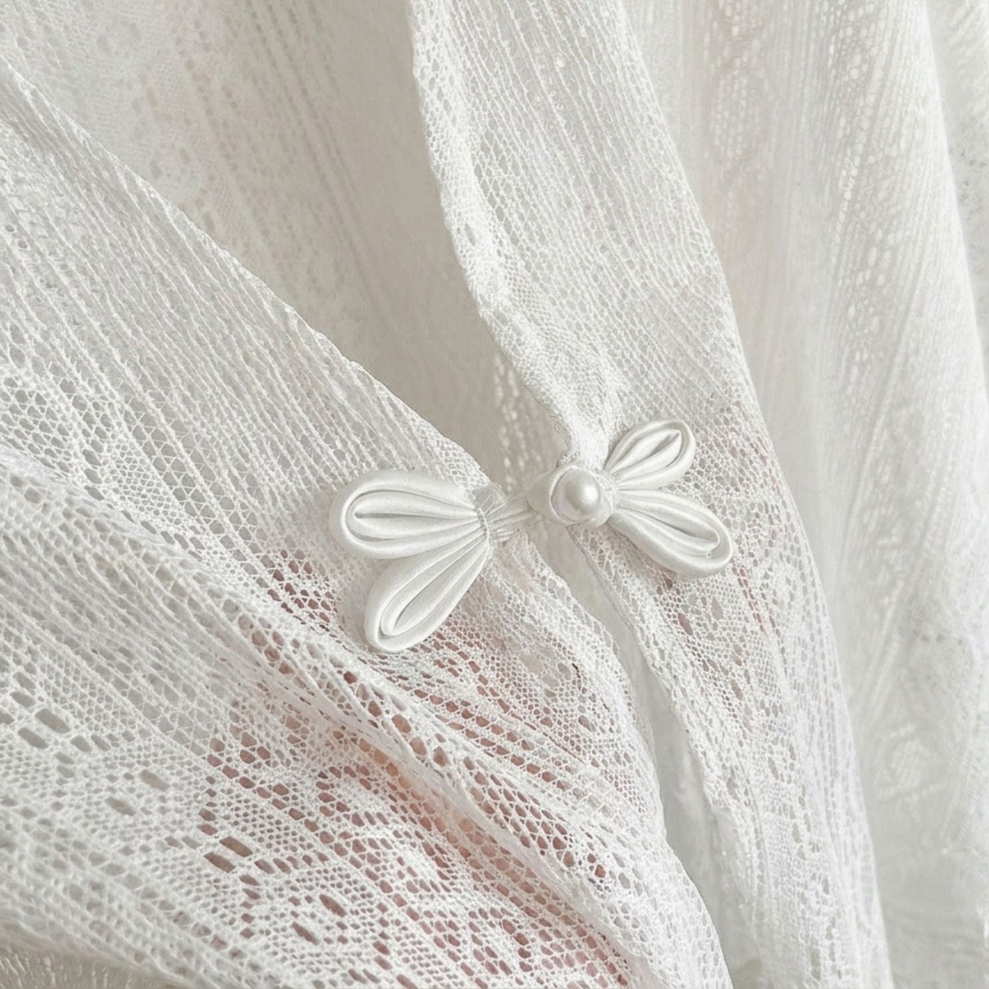 Lace Poncho Cover Up with Fringe Trim and Front Tie
