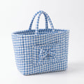 Quilted Gingham Storage Basket with Handles and Bow