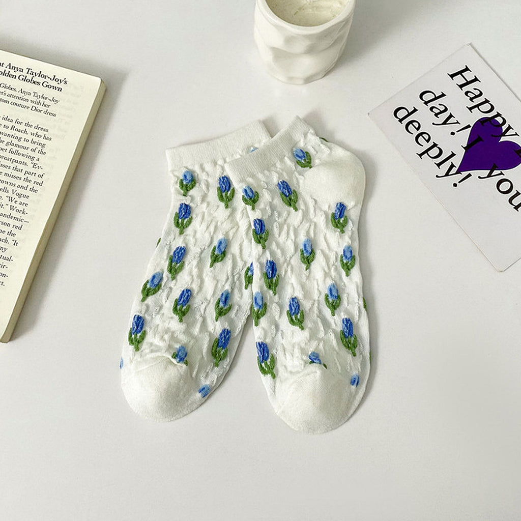 Anna-Kaci Adorable Summer Floral Embroidered Ankle Socks 4Pk