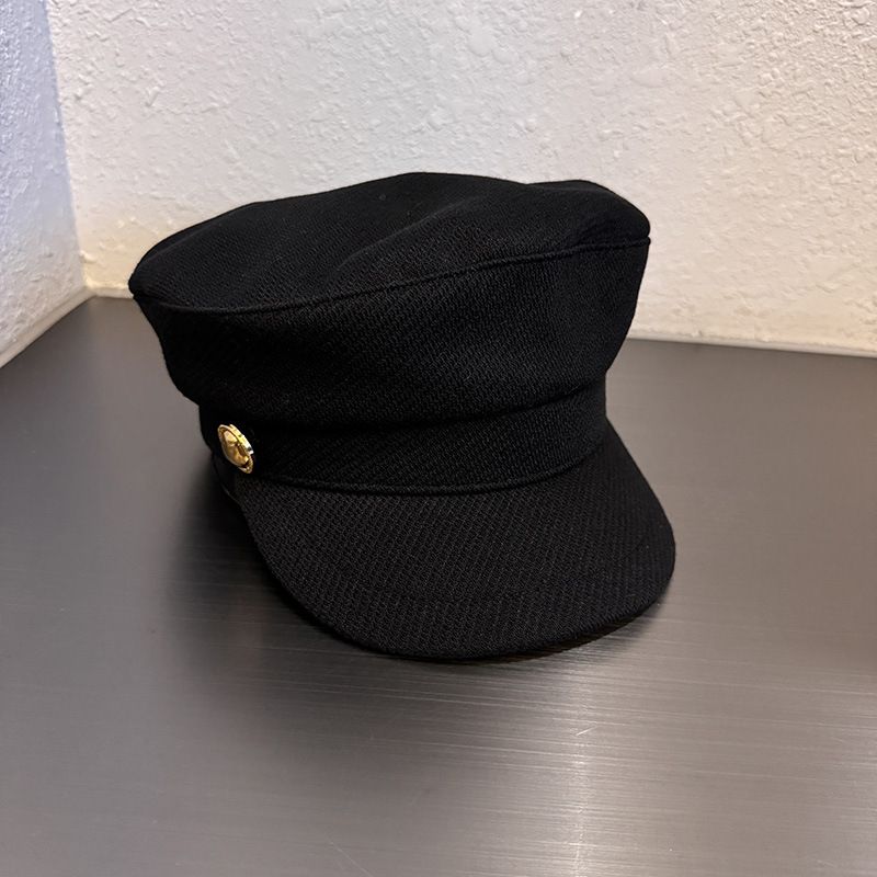 Herringbone Newsboy Cap Vintage Baker Boy Hat Adjustable Button Detail