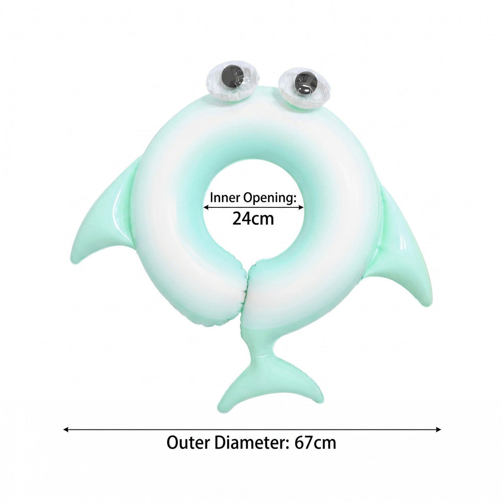 Kids Inflatable Dolphin Pool Ring with 3D Eyes and Tail Fin