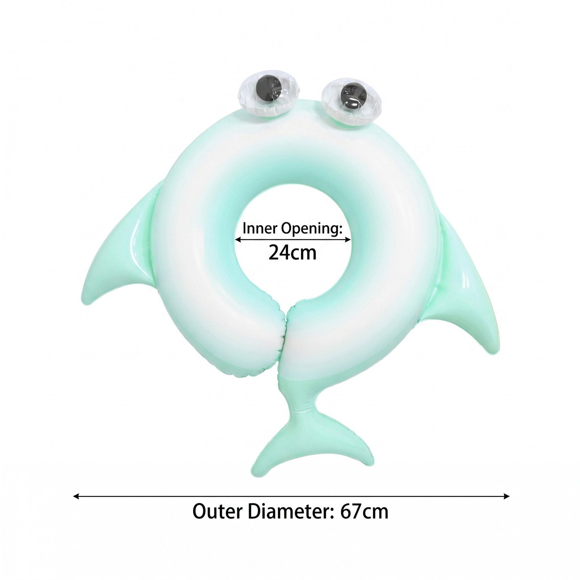 Kids Inflatable Dolphin Pool Ring with 3D Eyes and Tail Fin