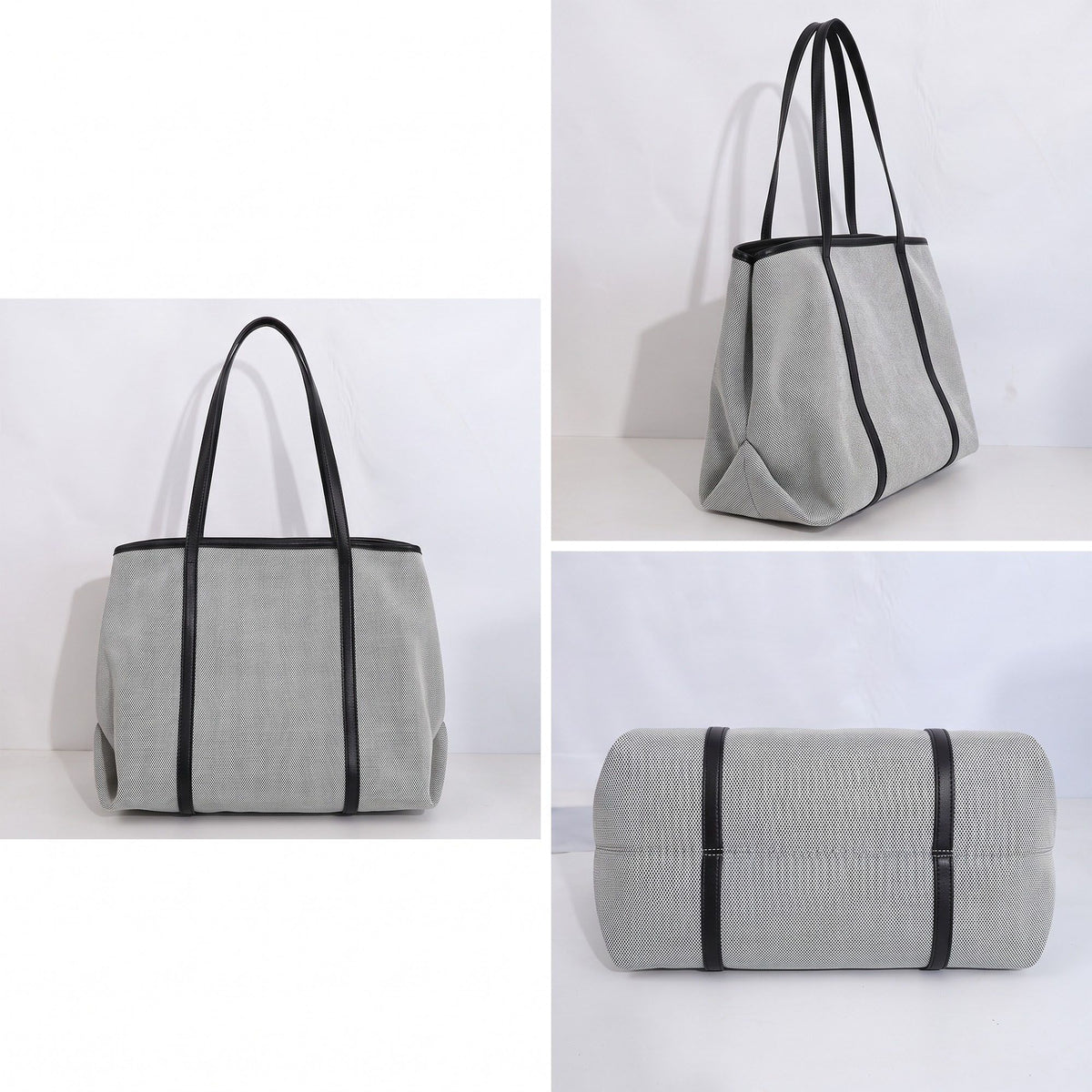 Large Tote Bag with Long Shoulder Straps and Zip Closure