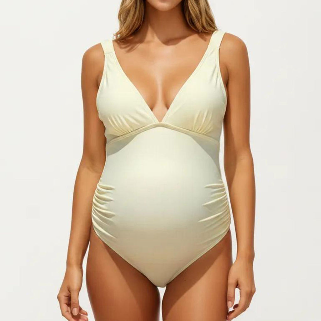 Anna-Kaci Swim Women's V-Neck Maternity One-Piece Swimsuit with Ruched Sides and Adjustable Straps