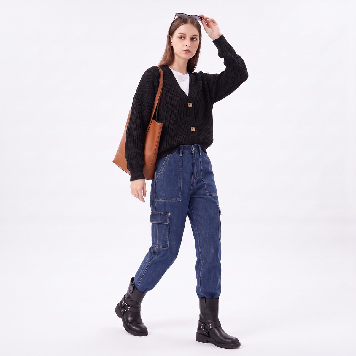 Textured V-Neck Button-Front Cardigan Sweater