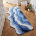 Abstract Ocean Wave Plush Bathroom Mat with Irregular Scalloped Edge