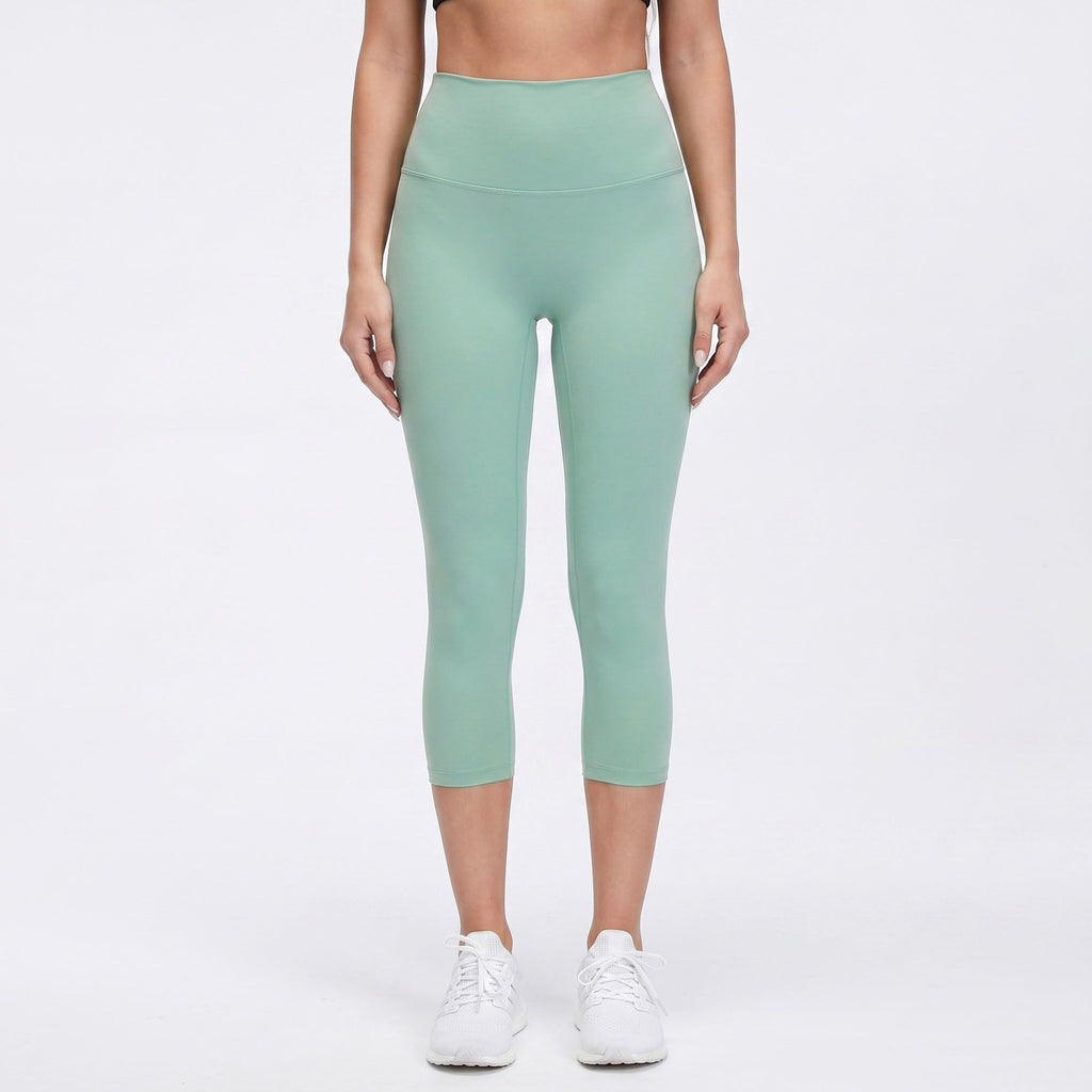 High Waist Capri Leggings with Wide Waistband Smooth Stretch Fit and Pull On Activewear Design