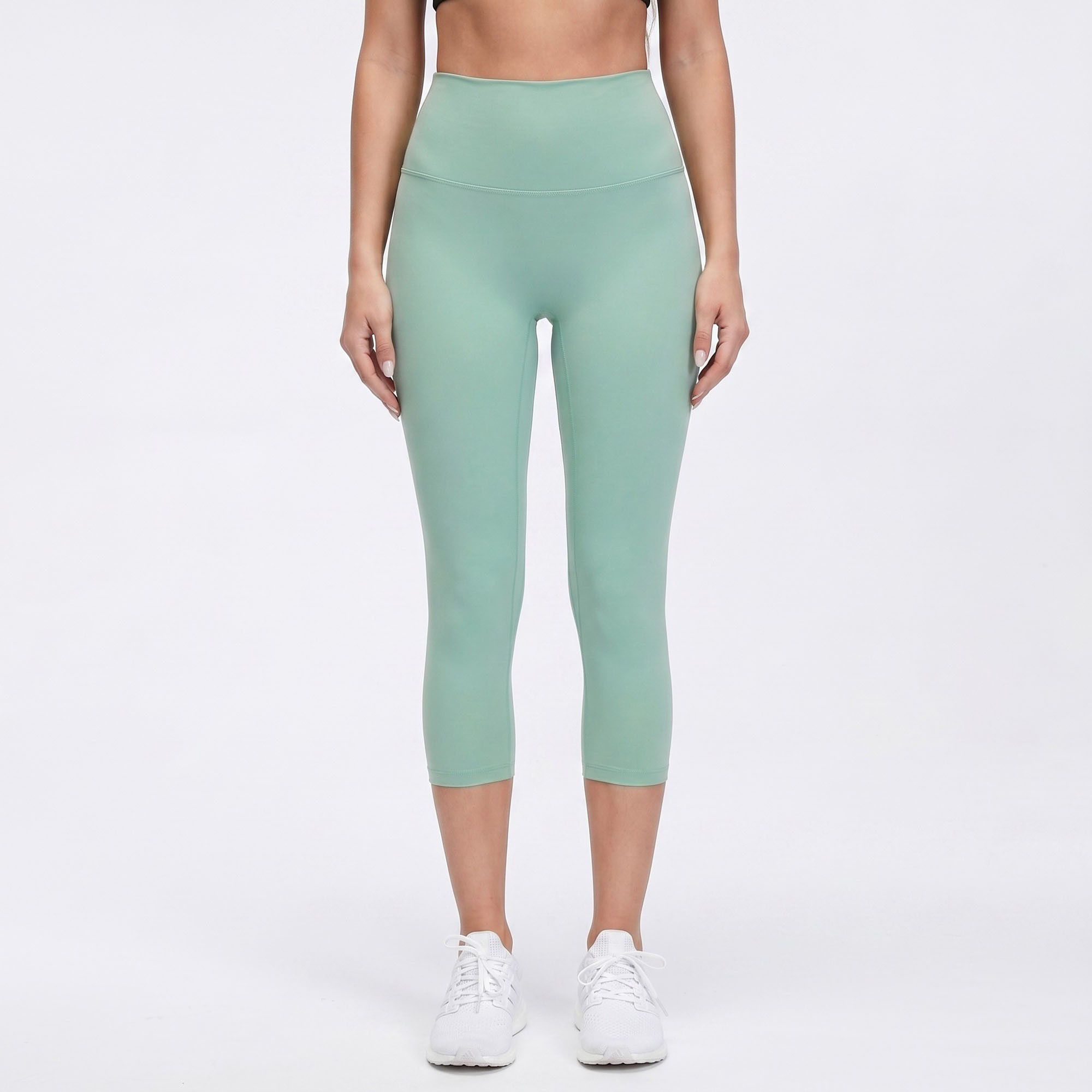 High Waist Capri Leggings with Wide Waistband Smooth Stretch Fit and Pull On Activewear Design