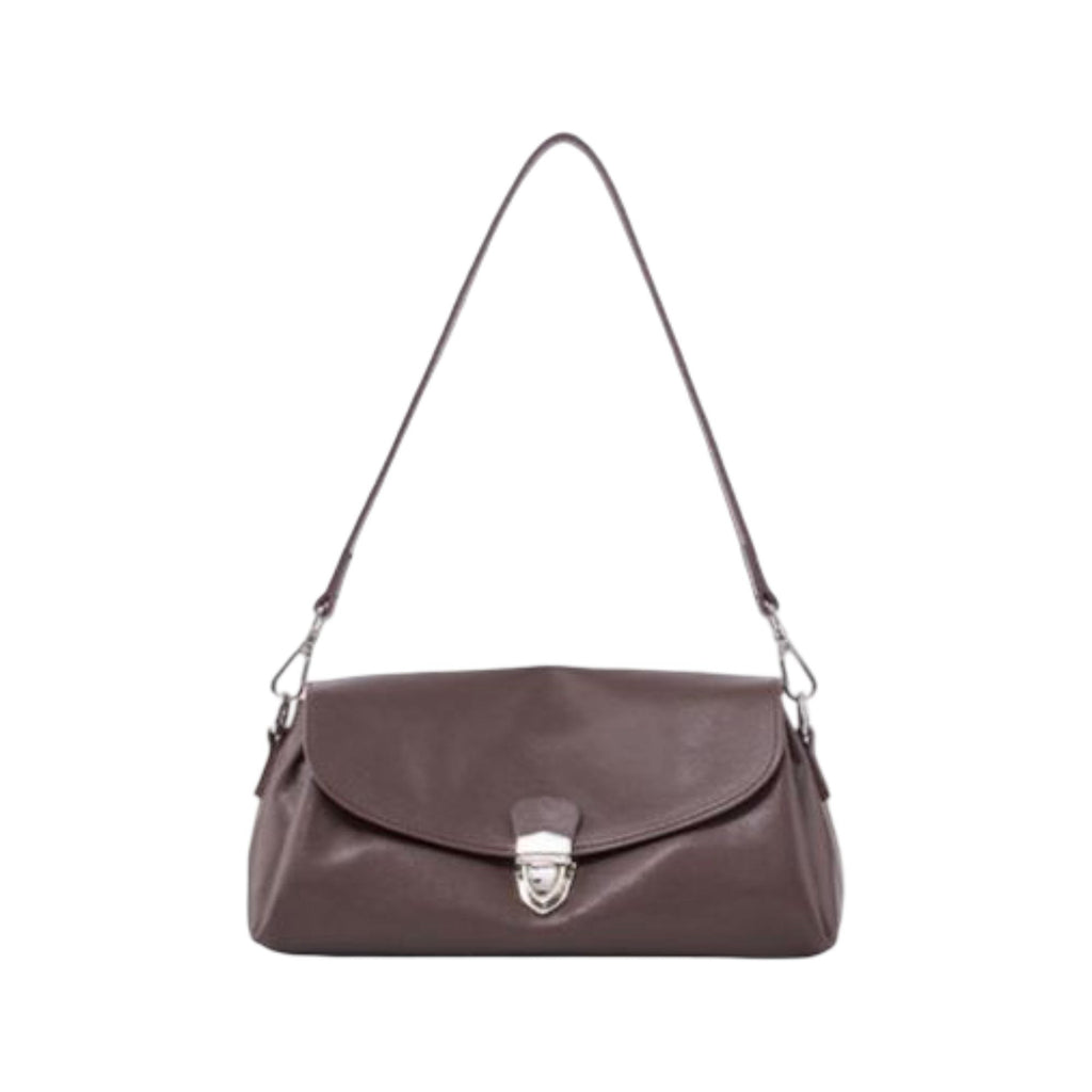 Soft Leather Envelope Shoulder Bag with Foldover Flap Silver Clasp and Slim Strap Design