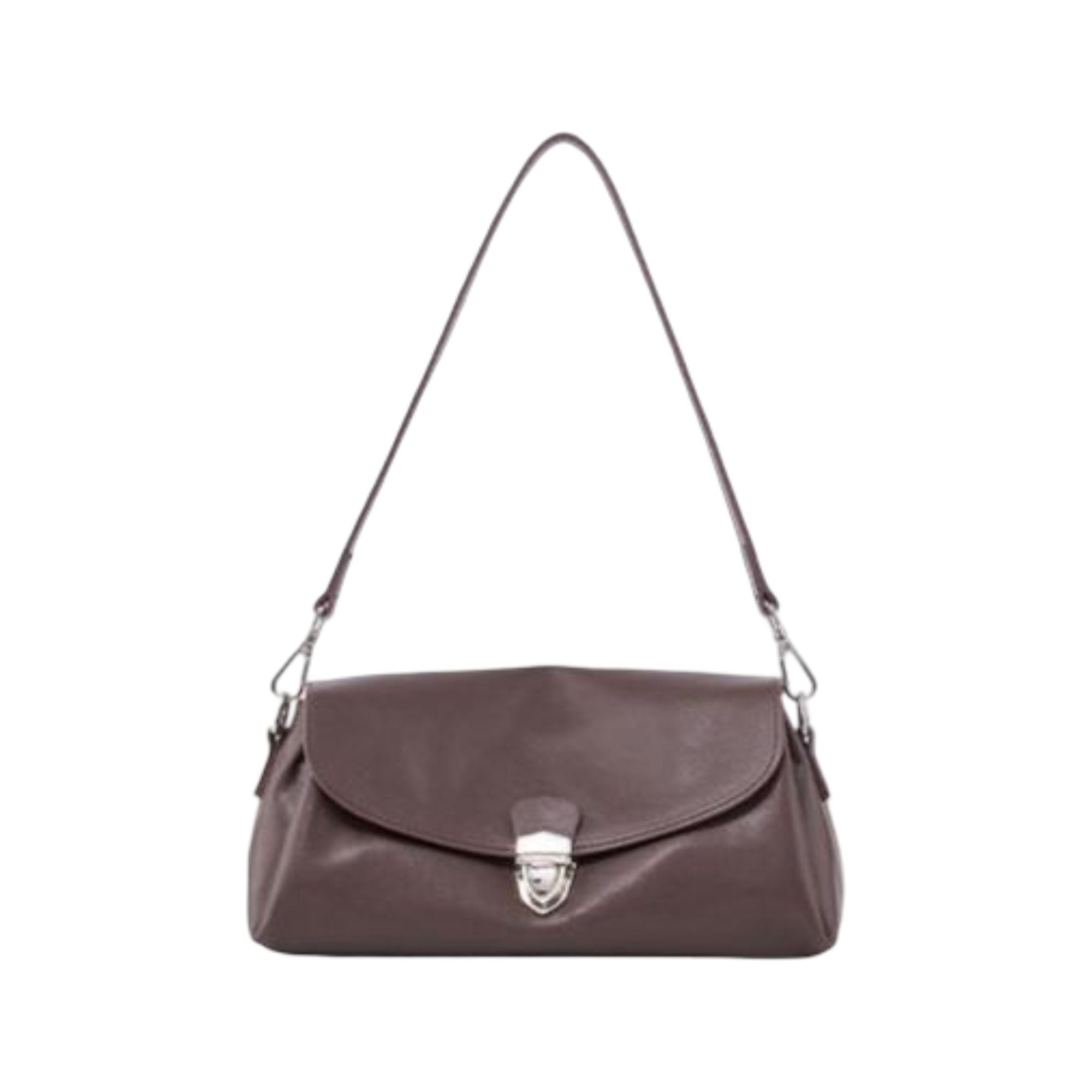 Soft Leather Envelope Shoulder Bag with Foldover Flap Silver Clasp and Slim Strap Design