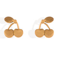 Women's Gold Tone Cherry Shaped Stud Fashion Earrings with Leaf Detail