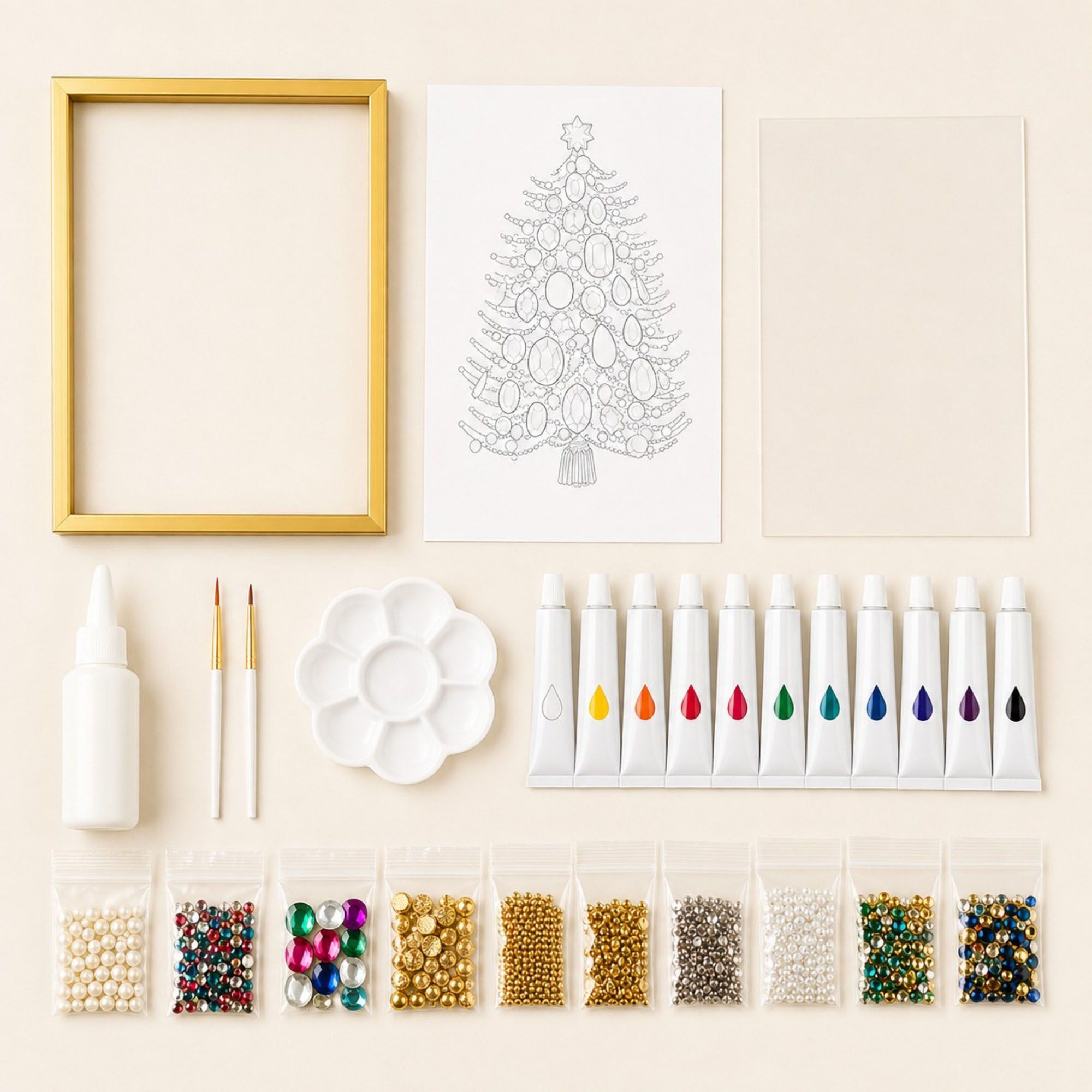 DIY Jeweled Christmas Tree Art Kit with Frame and Craft Supplies