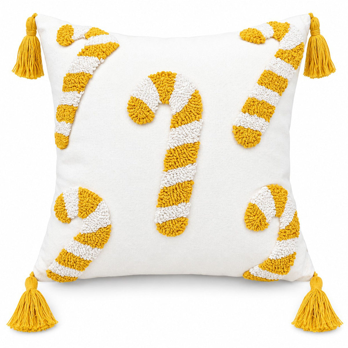 Christmas Candy Cane Tufted Tassel Throw Pillow Cover