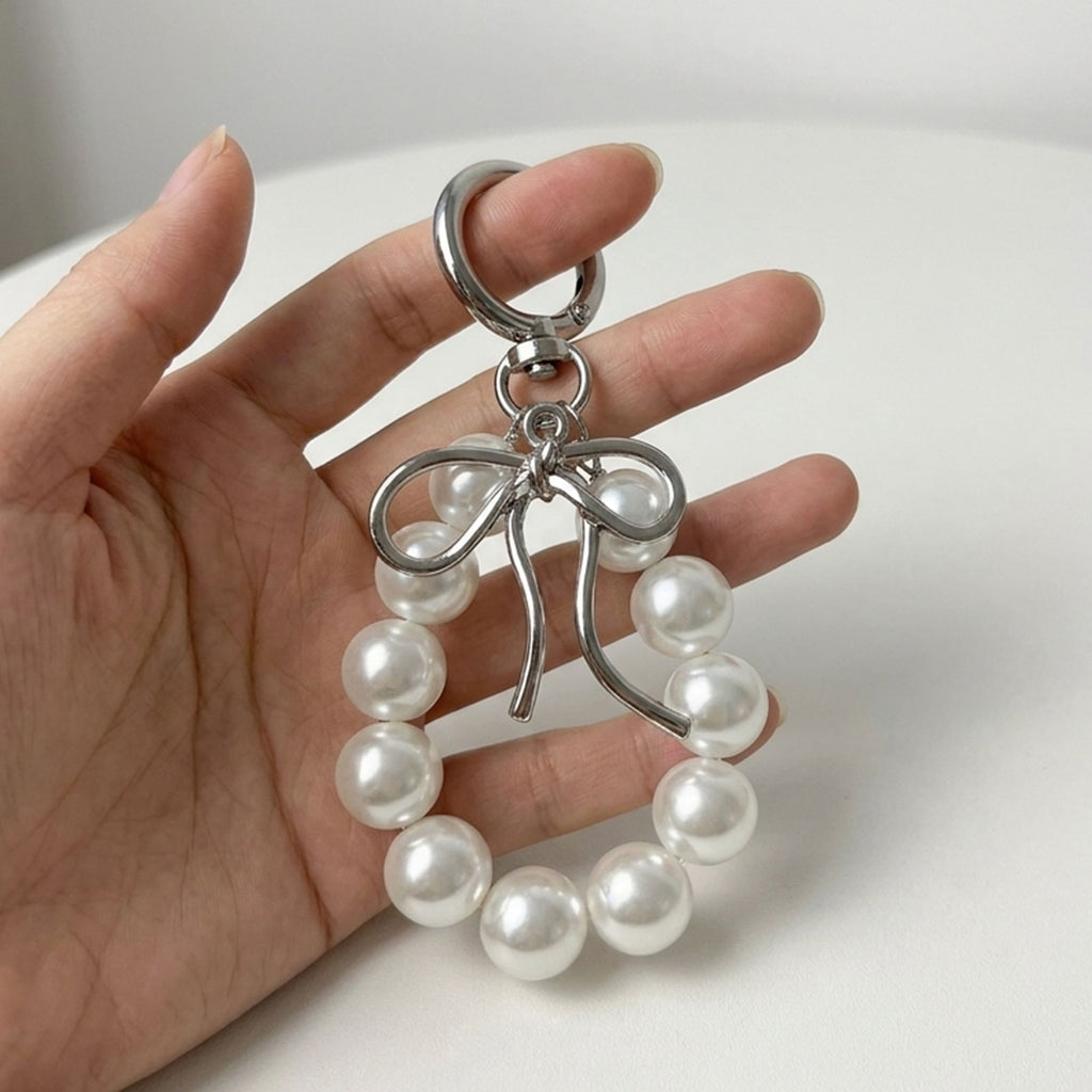 Beaded Bow Keychain with Round Bead Loop and Metal Clip Bag Charm
