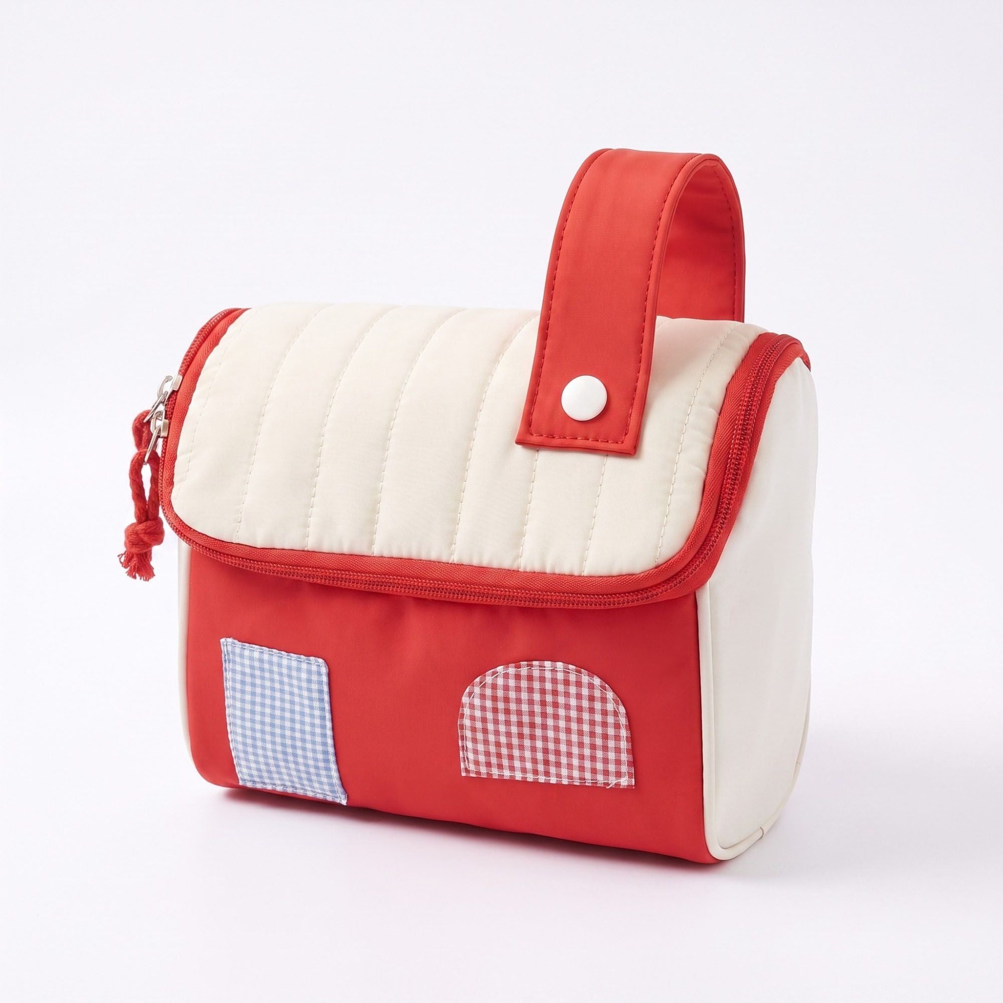 Bolsa de maquillaje acolchada para mujer con asa y diseño de parche color block