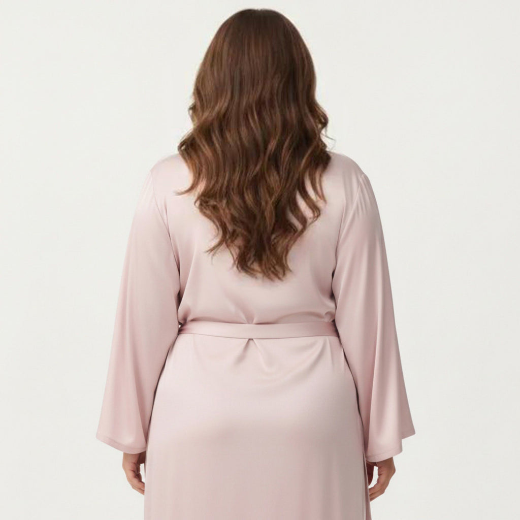 Anna-Kaci Lounge Women's Plus Size 2-Piece Satin Nightgown Set with Long Sleeve Open Front Robe Sleeveless Slip Dress Sleepwear