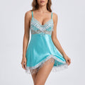 Satin-Look Lace Lingerie Nightgown with Shimmer Fringe