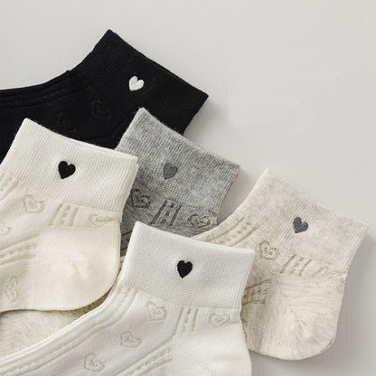 Anna-Kaci 4 Pairs Women's Heart Pattern Breathable Short Crew Socks Soft Stretch Knit Design Multiple Color Options