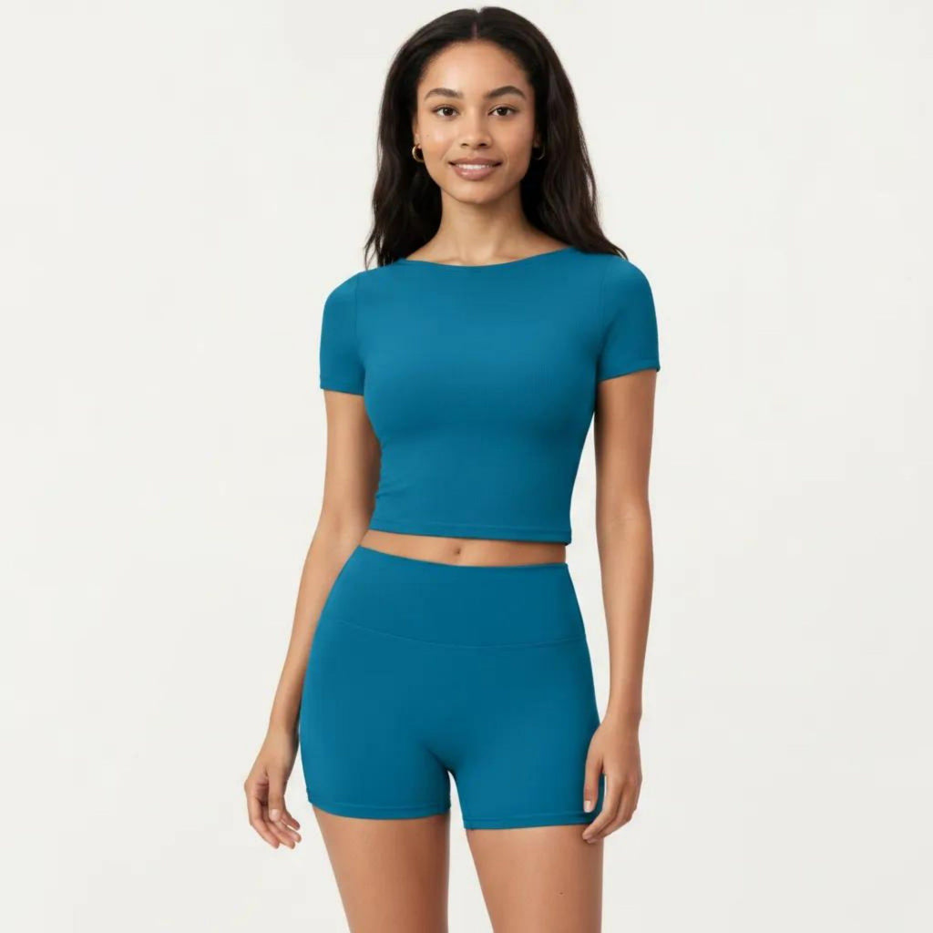 Anna-Kaci Active Women's Short Sleeve Cropped Active Top with Crew Neck and Smooth Stretch Fit